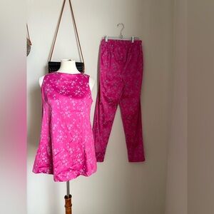 Vintage Cody Patrick Pink Floral Satin Sleeveless Top & Pant Set, Size Small